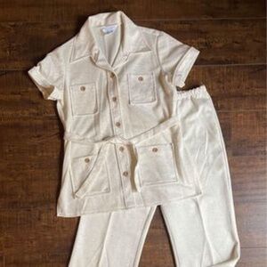 Vintage 70s Polyester/Flax Natural 2-Piece Leisure Suit